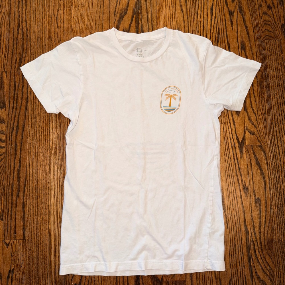 Sun Diego Boardshops Palm Tree Graphic T-Shirt Small White Beach Summer Surf